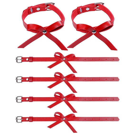 3 пары регулируемых браслетов на лодыжку из искусственной кожи с бантом, Сплав с застежками, платина