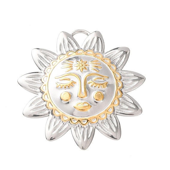 304 подвески из нержавеющей стали, подсолнечник, ионное покрытие (ip), золотые и нержавеющая сталь цвет, 49x48.5x3 мм, отверстие : 6x6 мм