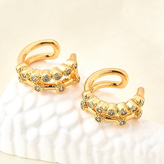 Латунные серьги-манжеты из прозрачного кубического циркония, двухслойный с-образный