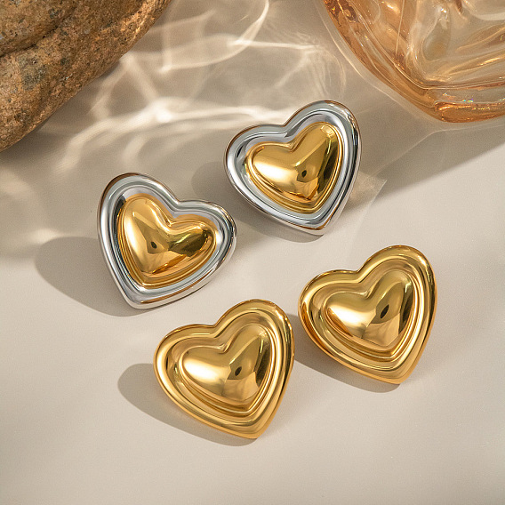 Серьги-гвоздики в форме сердца из нержавеющей стали