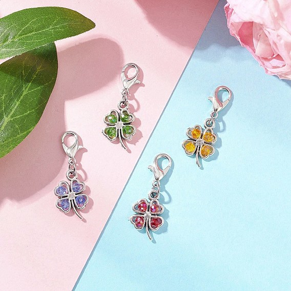 Подвесные украшения из гальванического стекла, со сплавочной фурнитурой, клевер