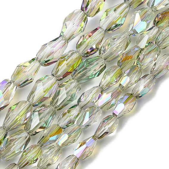Прозрачные стеклянные бусины гальваническим пряди, с половиным покрытием цвета радуги, граненые, слеза
