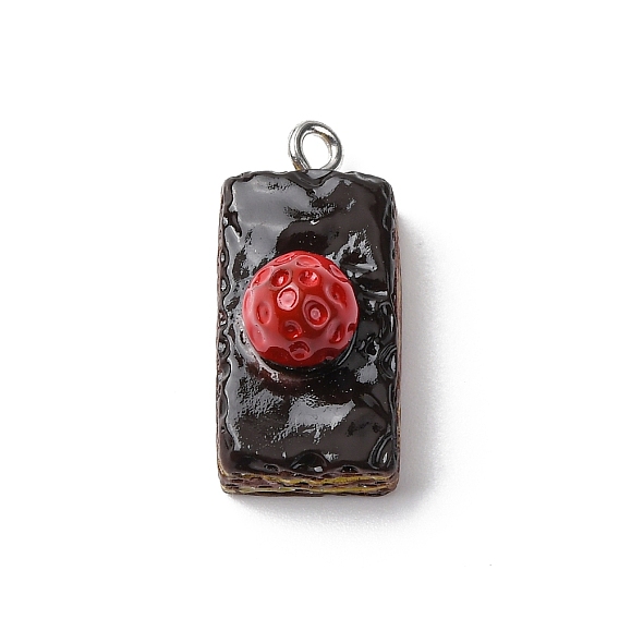 Непрозрачные подвески смолы, имитация еды, шоколадный клубничный торт-очарование, с железной платиной петлей