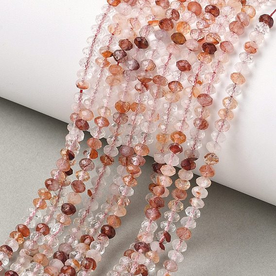 Quartz hématoïde naturel / brins de perles de quartz ferrugineux, rondelle, facette