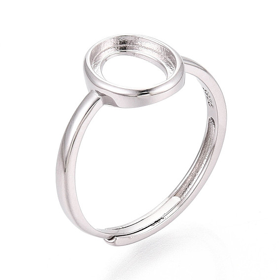 Регулируемые 925 заготовки для овальных колец из стерлингового серебра с оправой, Открытая задняя часть лотков для колец