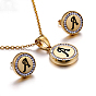 Плоский круглый с буквенным узором 304 ожерелье с подвеской из нержавеющей стали и серьгами-гвоздиками, золотые