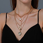 Vintage Metal Chain Necklace with Star Moon Pearl Pendant - Retro, Long, Statement.