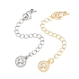 Brass Curb Chain Extender, End Chains with Lobster Claw Clasps and Flat Round Cubic Zirconia Charms