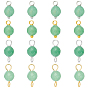 16Pcs 4 Style Round Natural Green Aventurine Pendants & Connector Charms, with Brass Findings, Mixed Color