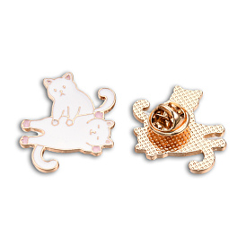 Cat Shape Enamel Pin, Light Gold Plated Alloy Animal Badge for Backpack Clothes, Nickel Free & Lead Free