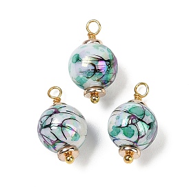 Подвески из непрозрачного акрила с печатью и УФ-покрытием, радужный, круглые, с петлей из латуни, покрытой настоящим золотом 18k