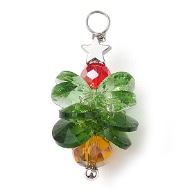 Подвески из латуни и стекла, с медной проволокой платинового тона, рождественская елка со звездой