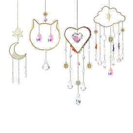 Metal Hanging Suncatchers, Natural Gemstone Chips and Glass Tassel for Window Garden Decorations