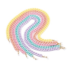 Chaînes de lunettes, tour de cou pour lunettes, avec chaînes porte-câbles en acrylique opaque et extrémités en boucle en caoutchouc, or