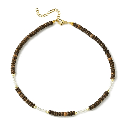 Natural Shell & Pearl & Coconut Disc Beaded Necklaces, with Synthetic Hematite Beads