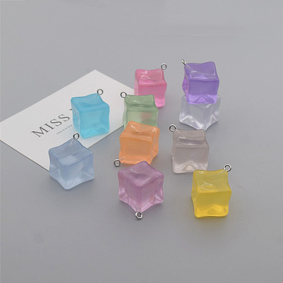 Transparent Luminous Acrylic Pendants, with Iron Loops, Ice Cube, Glow in the Dark