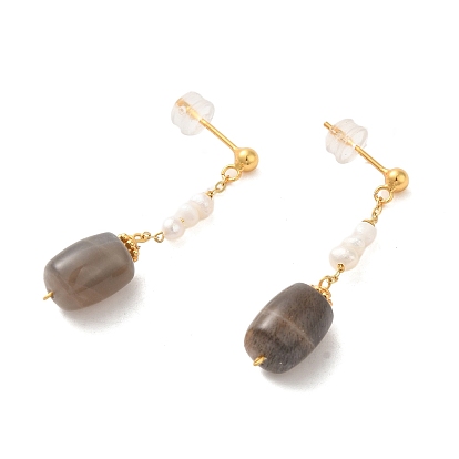 Sterling Silver Stud Earrings, with Natural Pearl, Natural Crystal, Jewely for Women, Column