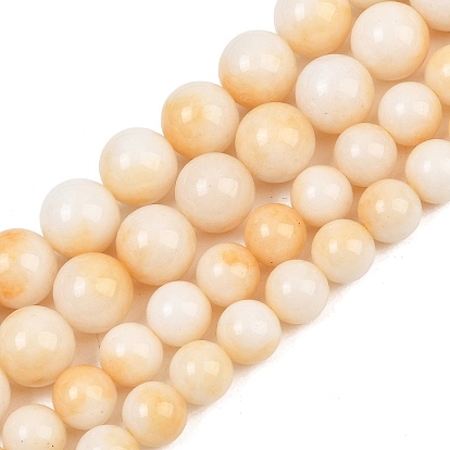 Dyed Natural White Jade Beads Strands, Smooth Round