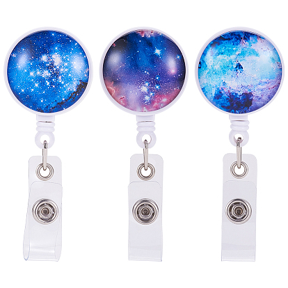 Plastic Retractable Badge Reel, Card Holders, Stars Theme, with Alligator Clip, Flat Round