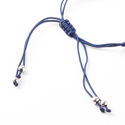 Adjustable Nylon Cord Braided Bead Bracelets, with Evil Eye Lampwork Beads and Brass Beads, Platinum
