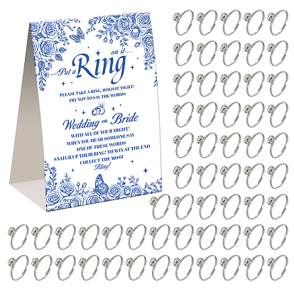 60шт. регулируемые кольца на палец из сплава со стразами, с 1бумажными карточками для вечеринки, прямоугольные