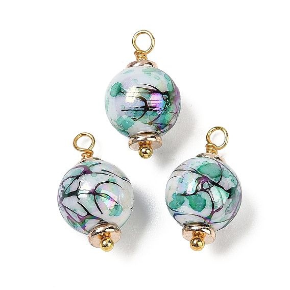 Подвески из непрозрачного акрила с печатью и УФ-покрытием, радужный, круглые, с петлей из латуни, покрытой настоящим золотом 18k