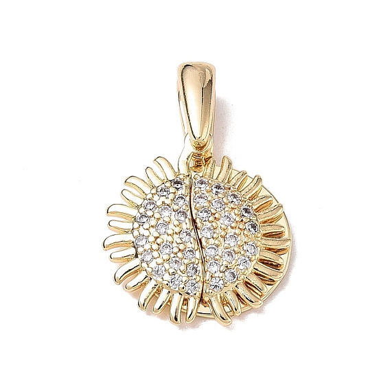 Brass Micro Pave Clear Cubic Zirconia Pendants, Sun Charms