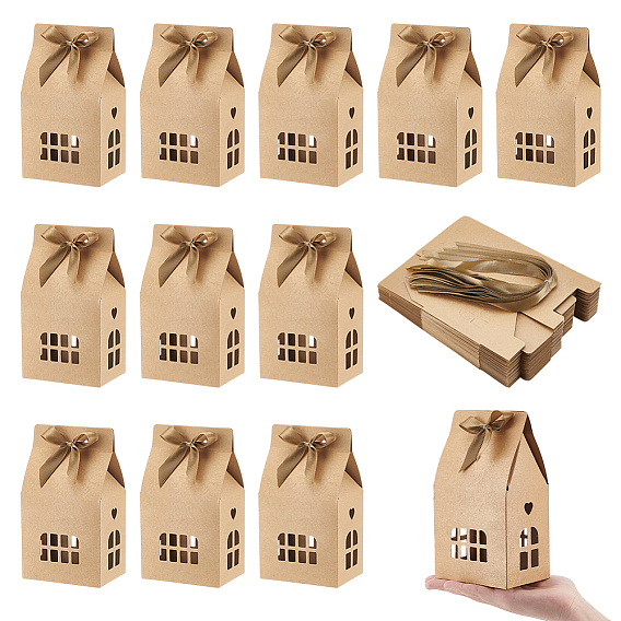 Бумажные подарочные коробки в форме домиков, подарочный футляр для хранения с видимым окном и полиэфирной лентой