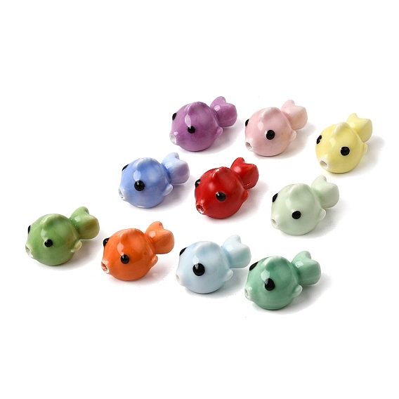 Handmade Porcelain Beads, Goldfish, Bright Glazed Porcelain