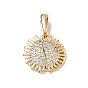 Brass Micro Pave Clear Cubic Zirconia Pendants, Sun Charms