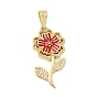 Brass Enamel & Clear Cubic Zirconia Pendants, Rack Plating, Long-Lasting Plated, Cadmium Free & Lead Free, Flower Charms
