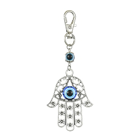 Alloy with Resin Evil Eye Pendant Decoration, with Alloy Swivel Lobster Claw Clasps