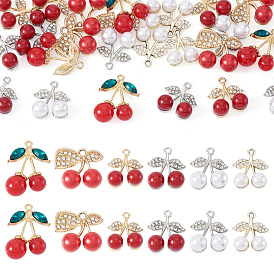 24шт 6 стили подвески со стразами из сплава, со смолой и эмалью, вишня