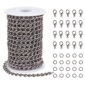 DIY Necklace Making Kits, Including Aluminium Twisted Curb Chains, Zinc Alloy Lobster Claw Clasps, Iron Open Jump Rings