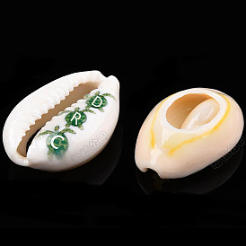 Printed Cowrie Shell Beads, No Hole/Undrilled, Sea Turtle with Letter DRC