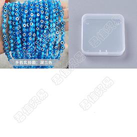 2 Strands Evil Eye Lampwork Bead Strands, Flat Round