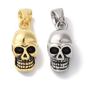 Ion Plating(IP) 304 Stainless Steel Pendants, with Enamel, Skull Charm