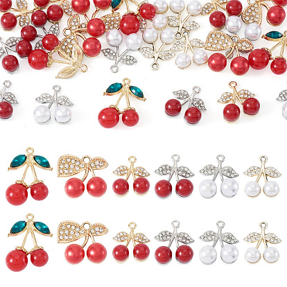 24шт 6 стили подвески со стразами из сплава, со смолой и эмалью, вишня