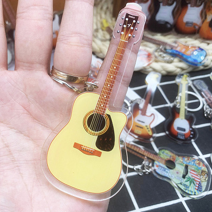 Acrylic Music Instrument Keychain, with Metal Finding, Guitar