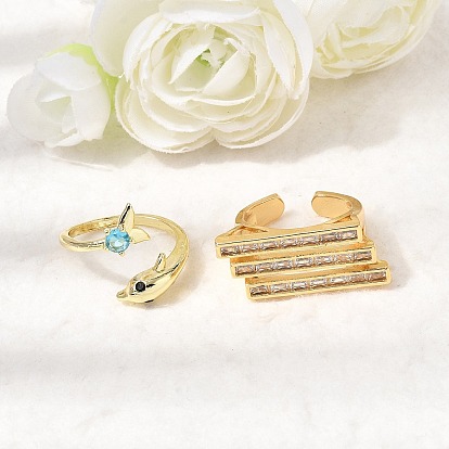 Манжеты из латуни с микро паве кубический цирконий для женщин, открытые кольца, золотые