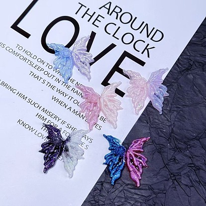 Кабошоны из светящейся непрозрачной смолы, крыло бабочки с розой, с блеском порошок, светится в темноте