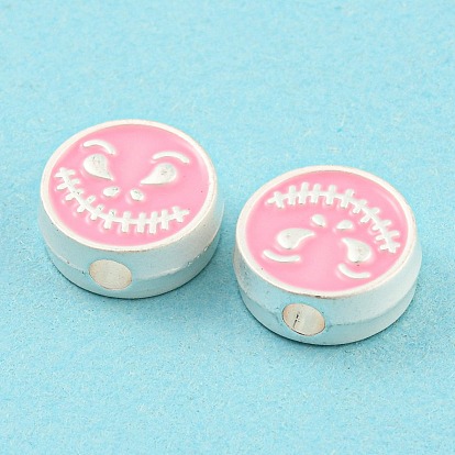 Alloy Enamel Beads, Flat Round with Devil Pattern