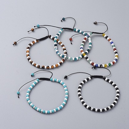 Adjustable Nylon Thread Braided Bead Bracelets, with Gemstone Beads