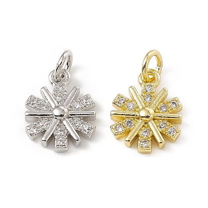 Brass Micro Pave Cubic Zirconia Charms, with Jump Rings, Snowflake Charm