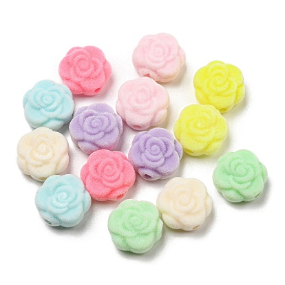 Flocky Acrylic Beads, Puffed Rose