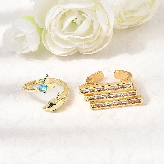 Манжеты из латуни с микро паве кубический цирконий для женщин, открытые кольца, золотые