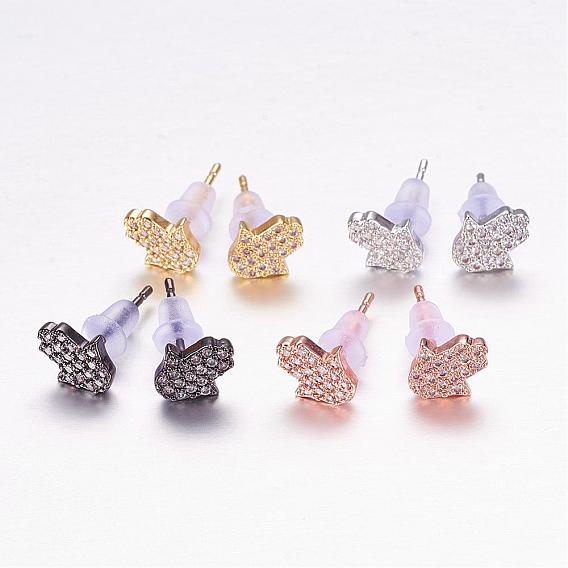Micro cuivres ouvrent zircone cubique boucles d'oreille, hamsa main / main de fatima / main de miriam