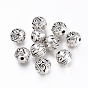 Tibetan Style Alloy Beads, Round, with Floral Pattern