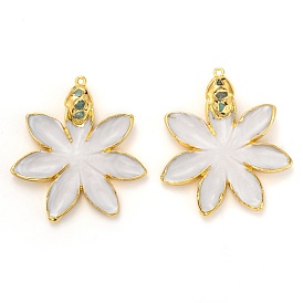 Natural Shell Big Pendants, with Golden Brass Findings and Chrysoprase, Flower Shape