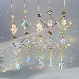 Проволочные самородки, подвесные украшения в форме натурального драгоценного камня и металла в форме ромба, Стеклянные ловцы солнца с кисточками для украшения сада на открытом воздухе